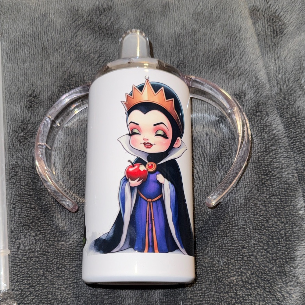 White Decorative Snow Queen Sippy Cup with Clear Handles